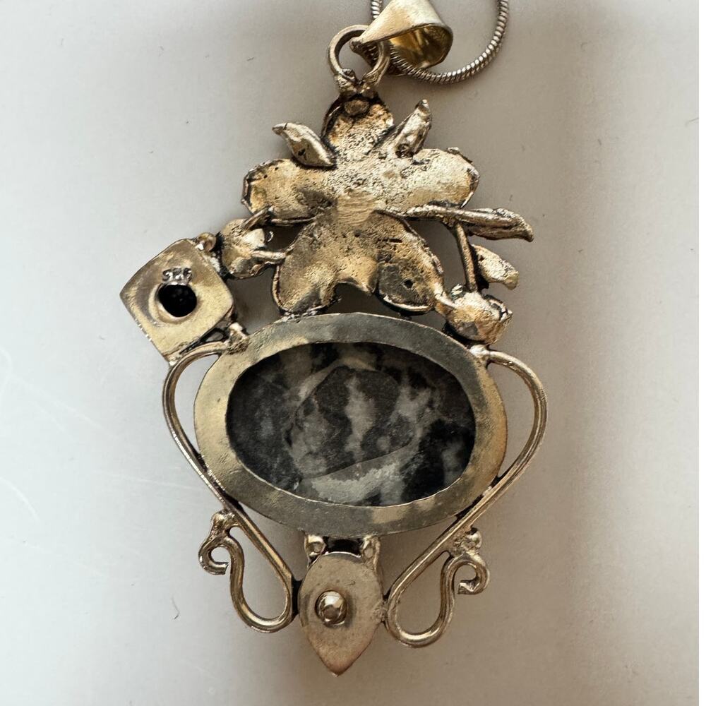 VNTG Artisan .925 Sterling Silver Floral Statement Pendant Necklace - Picture 4 of 6